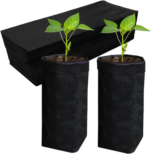 Miniatura 9 de Belit 50 piezas de 26 cm de alto bolsas de cultivo de vivero profundas, macetas de plantas no tejidas para el inicio de plantas enraizadas, Negro