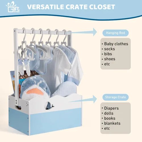 Miniatura 4 de GiftAmaz Armario de madera azul para baby shower, caja de almacenamiento para bebés con asa, cesta de regalos de baby shower, caja de bienvenida