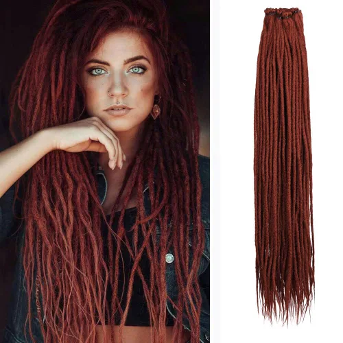 Miniatura 33 de Kraler Extensiones de Rastas Azules, Extensiones de Rastas Sintéticas de Ganchillo de 22", 100% Hechas a Mano, Rastas de Una Sola Punta, Delgadas