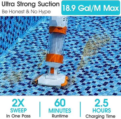 Miniatura 2 de Aspiradora inalámbrica para piscina, succión potente de 18.9 GPM, 130 pulgadas, tiempo de funcionamiento 1H, filtro ultra fino de pelusa de 25 µm
