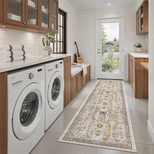 Miniatura 443 de Madane Tapete lavable de 2 x 10 pies para pasillo, cocina, recibidor, clásico, suave, antideslizante para interiores, casa de campo, baño, sala