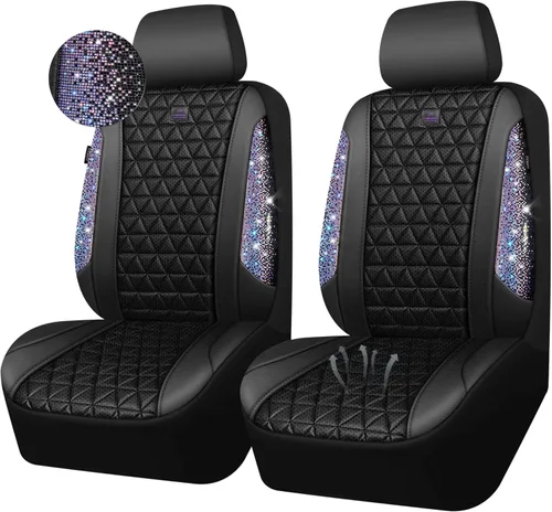 Miniatura 20 de CAR PASS Fundas de asiento de automóvil de cuero con diamantes brillantes, juego de asientos interiores de asientos completos, impermeable, Plateado