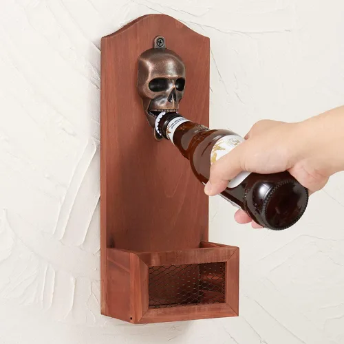 Miniatura 9 de Abrebotellas con colector de tapas, abrebotellas de madera vintage montado en la pared, regalo ideal para hombres y amantes de la cerveza, uso como
