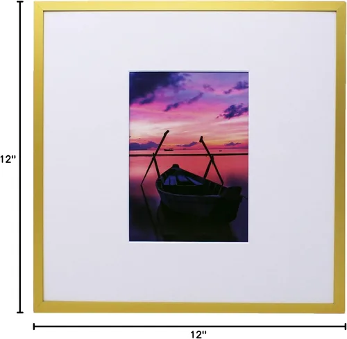 Miniatura 4 de Portarretratos de aluminio cepillado dorado de 12 x 12 pulgadas con paspartú de 5 x 7 pulgadas, incluye accesorios para colgar y caballete