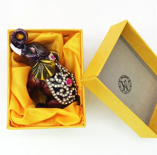 Miniatura 6 de Waltz&F Caja de baratija con bisagras de elefante morado con bisutería pintada a mano, figura de animal coleccionable