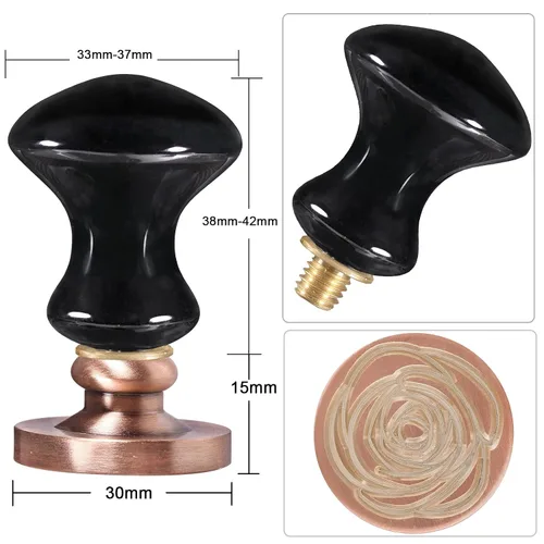 Miniatura 3 de rockcloud Juego de sellos de cera, 4 sellos de cera de sellado de cobre con 1 mango de sello de obsidiana negra para tarjetas, sobres, decoración