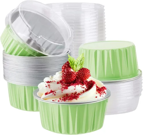 Miniatura 17 de EUSOAR Tazas de aluminio para hornear, paquete de 30 tazas de 5 onzas para cupcakes con tapas, moldes de pastel de 4.2 fl oz, flanes de postres, Azul