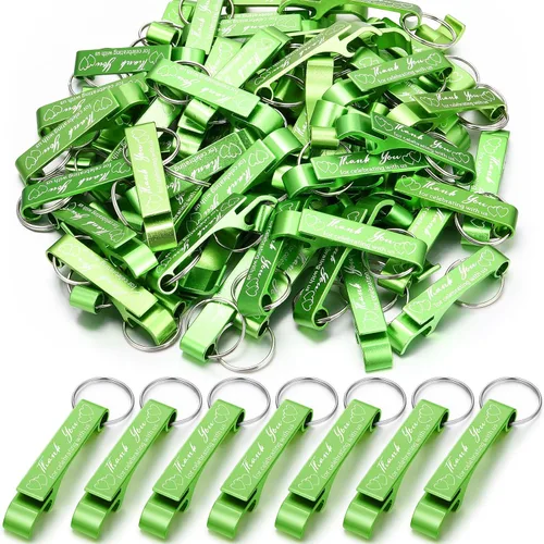 Miniatura 13 de Dandat 100 llaveros para abridor de botellas, regalos de boda de agradecimiento para invitados, abridor de cerveza de vino de aluminio, grabado
