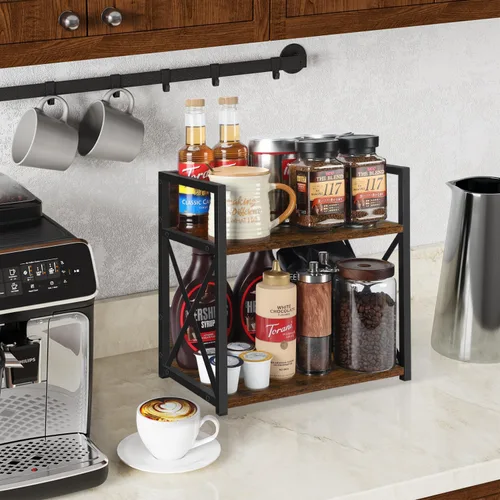 Miniatura 2 de YINMIT Organizador de Estante de Encimera, Accesorios para Barra de Café, Estante para Especias, Estante de Café para Encimera, Estación Marrón