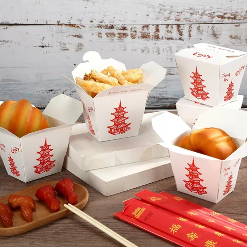 Miniatura 6 de Tioncy 50 juegos de cajas chinas de 16 onzas con palillos, recipientes de papel para alimentos que incluyen 50 cajas para llevar, 50 pares