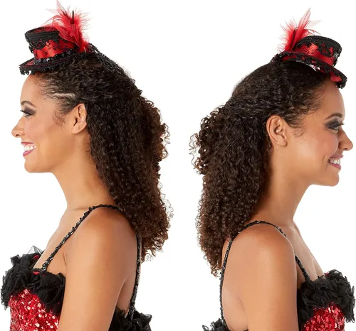 Miniatura 5 de Victoriano rojo y negro Mini cóctel Sombrero Tocado de encaje disfraz Burlesque nuevo