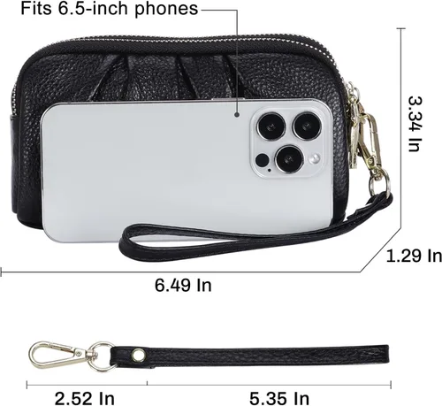 Miniatura 7 de Billeteras de pulsera para mujer, de piel auténtica, monederos fruncidos para mujer, cartera de mano