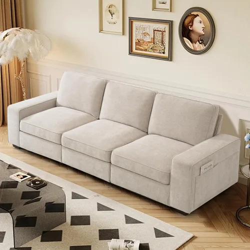 Miniatura 7 de TEKAMON Sofá Modular de 100" con Almacenamiento en los Asientos, Cómodo Sofá de Tela Chenilla de 3 Plazas para Sala de Estar, Oficina, Apartamento