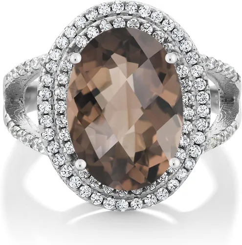 Miniatura 18 de Gem Stone King Anillo de piedra preciosa y piedra natal de 5-10 quilates para mujer Plata de ley 925 Ovalado 14X10MM Anillo de boda