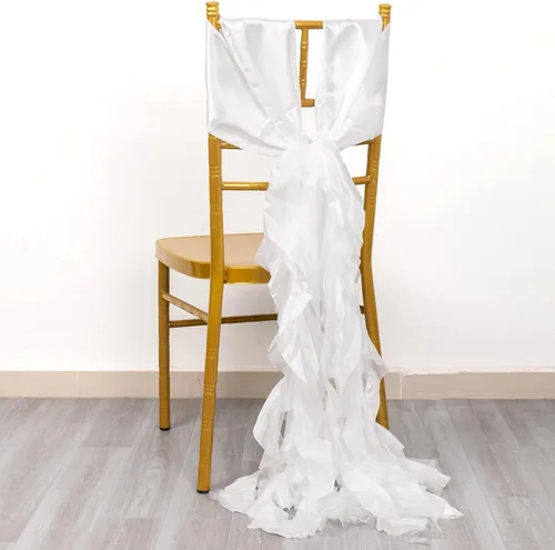Miniatura 10 de Tableclothsfactory Paquete de 5 fajas de satén de gasa de sauce rizado beige