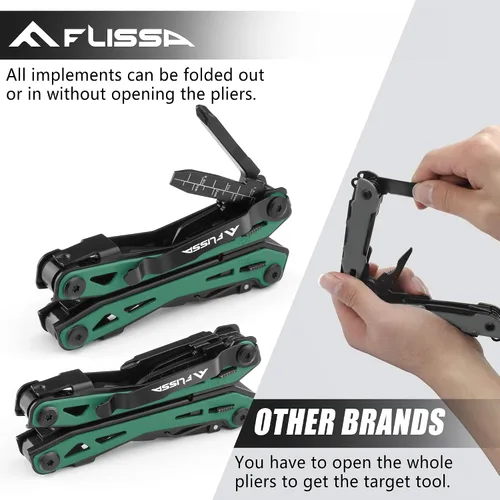 Miniatura 5 de FLISSA Alicates multiherramientas 16 en 1, regalos para hombres, multiherramienta EDC de acero inoxidable con cuchillo de bolsillo, clip