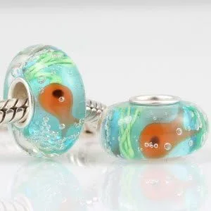 Miniatura 3 de Abalorio de pez pequeño de plata de ley 925 con dije de animal de espuma, cuentas de cristal de Murano, pulseras de moda para mujer, Plata esterlina