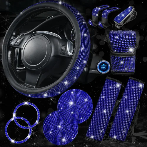 Miniatura 16 de CAR PASS Juego de fundas de asiento de coche con diamantes brillantes de 11 piezas, accesorios de coche con diamantes brillantes para mujer, funda