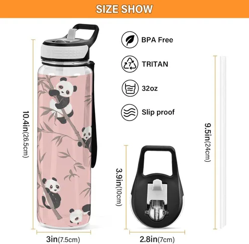 Miniatura 3 de Cute Animal Panda Peach Leakproof and BPA Free Sports Insulated Water Bottle with Straw Lid Vacuum Insulated for Travel, Camping, Sports 20 oz termo