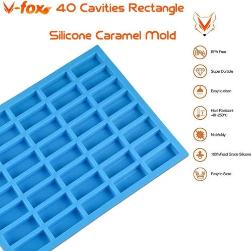 Miniatura 2 de V-fox 40 Cavities Rectangle Caramel Candy Silicone Molds for Chocolate Truffles, Ganache, Jelly, Candy and Praline, Ice Cube Tray, Random
