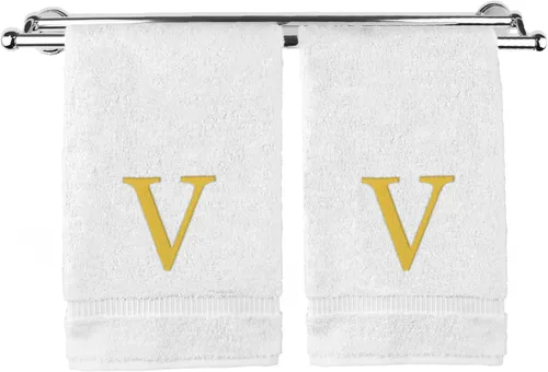 Miniatura 163 de Toalla de mano monogramada, regalo personalizado, juego de 2 - Toalla bordada con letra de bloque dorada - Extra absorbente 100% algodón turco