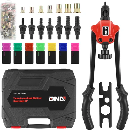 Miniatura 16 de DNA MOTORING TOOLS-00091 Remachadora manual con juego de herramientas de botella de colección, 1 x 12-1/2", resistente, extra larga