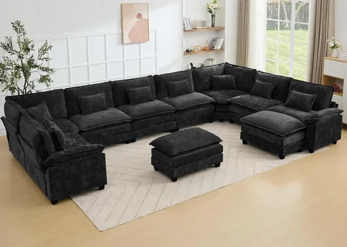 Miniatura 40 de Juego de sofá seccional modular de gran tamaño, sofá de nube convertible de asiento profundo, sofá esquinero grande en forma de L con cojines Beige