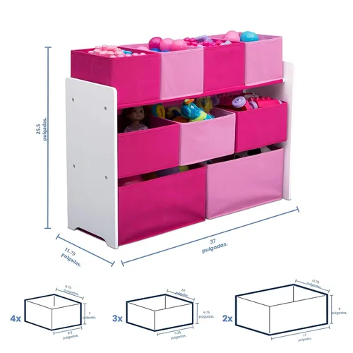 Miniatura 5 de Delta Children Organizador de juguetes de lujo multi-compartimento con cubos de almacenamiento, cubos blancos/rosas Contenedores blanco/rosa