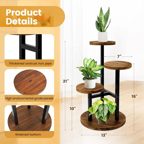 Miniatura 3 de GEEBOBO Soporte para Plantas de 3 Niveles para Interiores, Soportes de Metal y Madera para Plantas de Interior Múltiples, Estante Escalonado