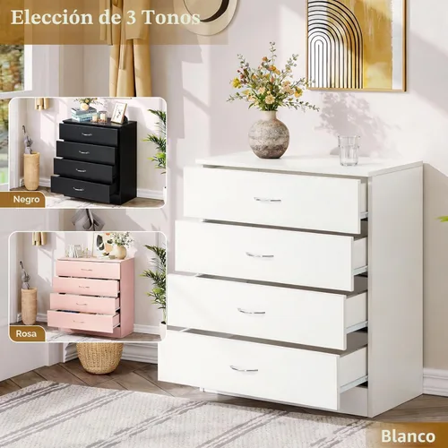 Miniatura 6 de Karl home Cómoda de 4 cajones para dormitorio, cajoneras pequeñas, mesita de noche moderna, cómoda blanca con 4 cajones de almacenamiento, Blanco