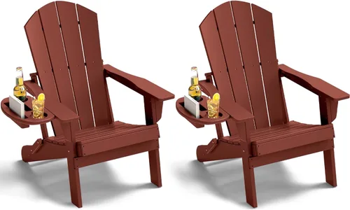 Miniatura 57 de NAVINE Juego de 2 sillas Adirondack plegables de polietileno de alta densidad con portavasos multifuncional, resistente a la intemperie, para Blanco