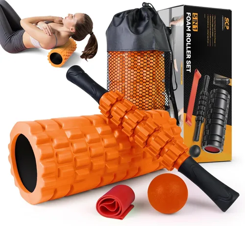 Juego de rodillos de espuma 5 en 1 para masaje muscular de tejido profundo, rodillo de espuma para ejercicio de fitness de punto gatillo, rodillo de