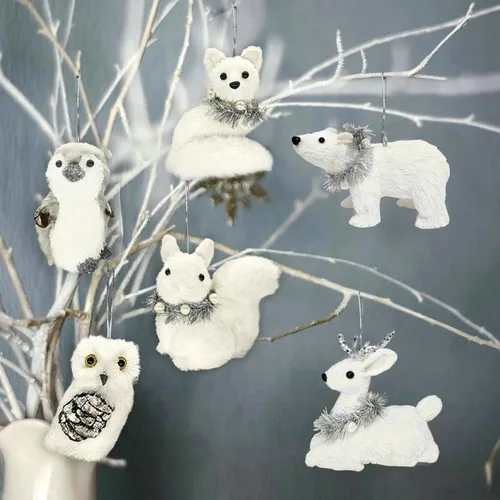 Miniatura 5 de Nature Vibe - Adornos de animales polares de sisal para árbol de Navidad, juego de 6 figuras de animales árticos en caja de regalo como adornos