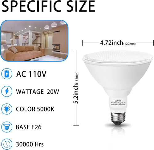 Miniatura 3 de PAR38 Bombillas LED de inundación para exteriores, paquete de 2 unidades, regulables 20 W (equivalente a 200 W) bombillas de inundación de base E26