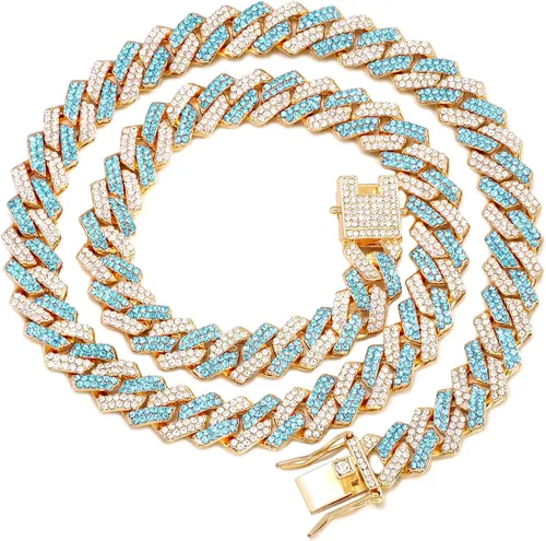 Miniatura 15 de Collar de cadena dorada para perro, collar cubano de diamantes para caminar, collar de cadena de metal con diseño de hebilla segura, collares