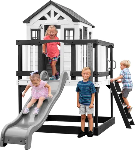 Miniatura 11 de Backyard Discovery Beacon Heights - Casa de juegos elevada de madera de cedro para niños con tobogán ondulado, cocina de juegos, cubierta