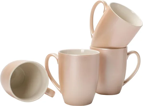 Miniatura 8 de Elanze Designs Juego de 4 tazas de café de porcelana de hueso con acabado brillante rojo carmesí de 10 onzas