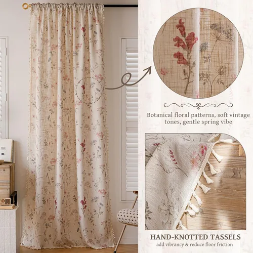 Miniatura 2 de STACYPIK Cortinas rústicas florales para ventana, cortinas semiopacas transpirables de 63 pulgadas de largo, 2 paneles lavables, cortinas filtrantes