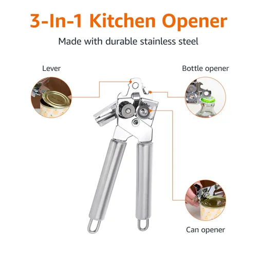Miniatura 2 de Amazon Basics Abrelatas, acero inoxidable resistente