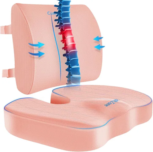 Miniatura 16 de CushZone Cojín de asiento, almohada de apoyo lumbar con correa ajustable, cojines para silla para aliviar el dolor de ciática, con funda lavable