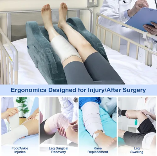 Miniatura 7 de KingPavonini Adjustable Leg Elevation Pillows for After Surgery, Ergonomic Curve Keeps Knee Straight, Memory Foam Leg Pillow Elevation for Blood