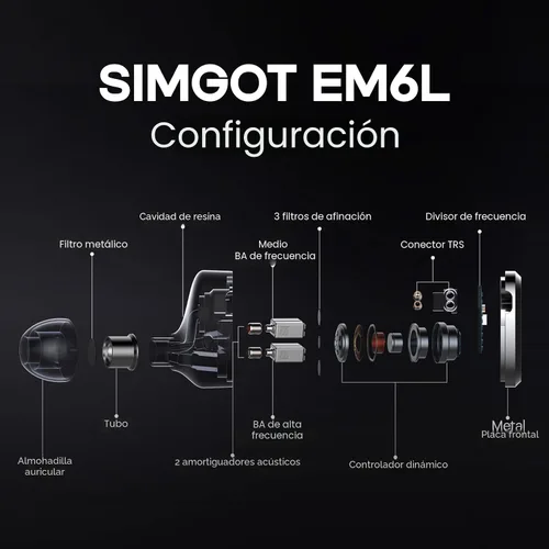 Miniatura 3 de Linsoul SIMGOT EM6L - Audífonos intraurales híbridos de monitor de 1DD + 4BA, auriculares para juegos, audífonos IEM HiFi con carcasa de resina