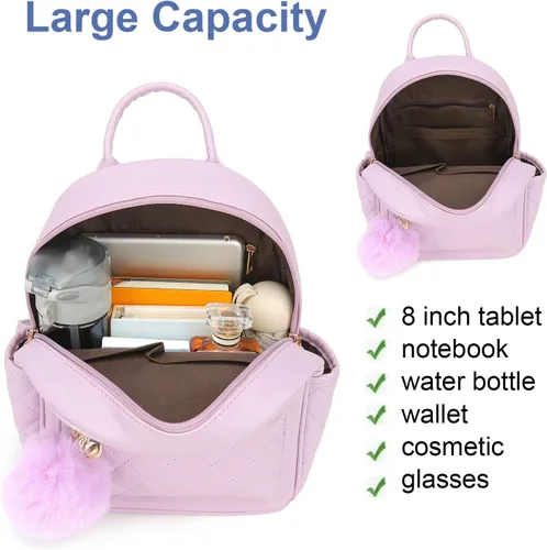 Miniatura 19 de Mini mochila de moda para niñas, bolso pequeño lindo de cuero a cuadros para mujer, mochilas pequeñas, Negro -, Mini mochila de moda para niñas