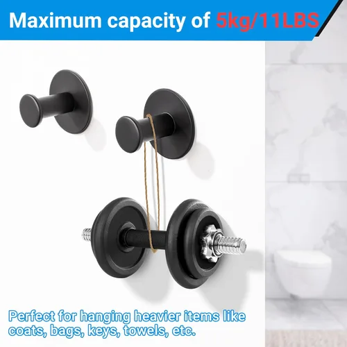 Miniatura 3 de SAYAYO Ganchos autoadhesivos para colgar, ganchos para colgar abrigos de pared, gancho negro mate para toallas para baños, gancho para pegar