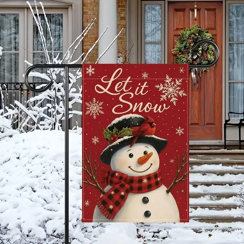Miniatura 9 de Bandera de jardín de Navidad ActFirst de 12 x 18 pulgadas, bandera de muñeco de nieve de familia de Navidad Feliz con árbol, pequeña decoración