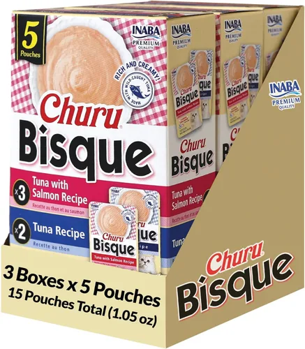 Miniatura 12 de INABA Churu Bisque para gatos, plato de puré cremoso para lamer con vitamina E, 1.4 onzas por bolsa, 12 bolsas, receta de pollo