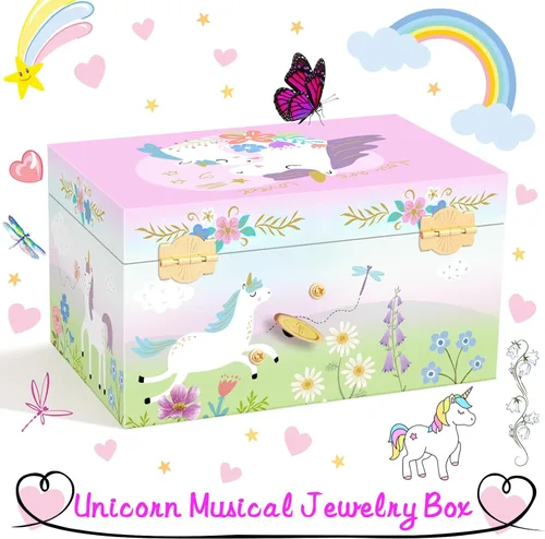 Miniatura 41 de RR ROUND RICH DESIGN - Joyero musical para niñas con cajón y juego de joyas con tema de bailarina, melodía de “El lago de los cisnes”, color rosado