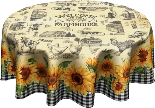 Miniatura 40 de Fall Tablecloth Round 60 Inch Autumn Thanksgiving Table Cloths Circle Pumpkin Buffalo Plaids Table Cloth Rustic Farmhouse Tablecloth for Holiday
