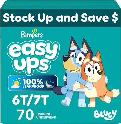 Miniatura 33 de Easy Ups - Pantalones de entrenamiento para niñas y niños, talla 4 (2T3T), 25 unidades, ropa interior de entrenamiento absorbente Bluey, hasta un