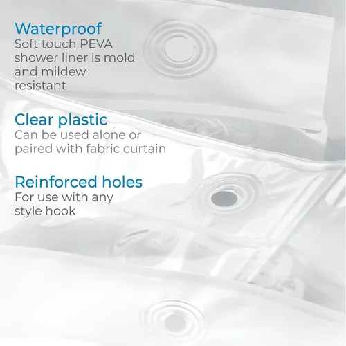 Miniatura 3 de InterDesign PEVA calibre 3 forro de cortina de ducha – resistente al moho, última intervensión de PVC, 100% poliéster, Transparente, Estándar